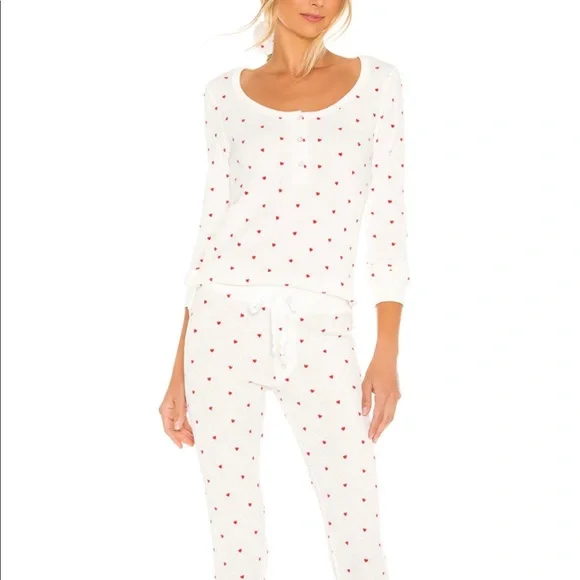 NWT Plush Thermal Heart PJ Set in Red and White, M - Picture 1 of 4